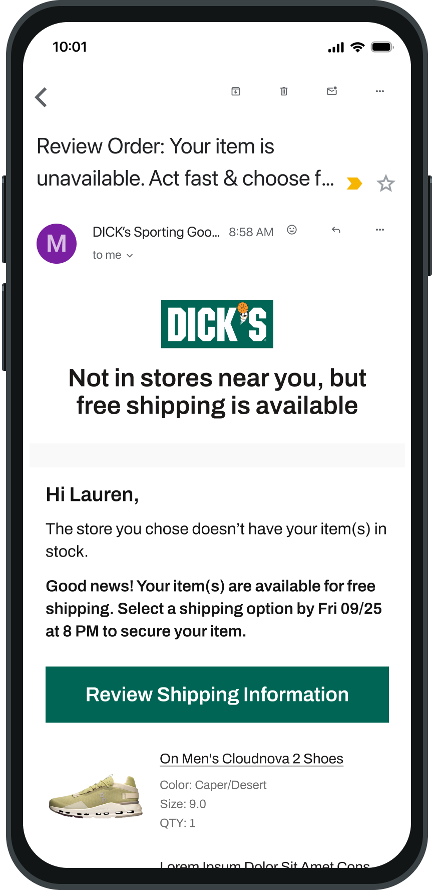 Save the Sale email on a phone